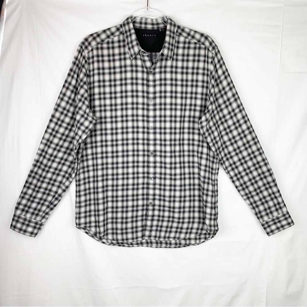 Theory Men’s Button Front Shirt Plaid Cotton L/S size L